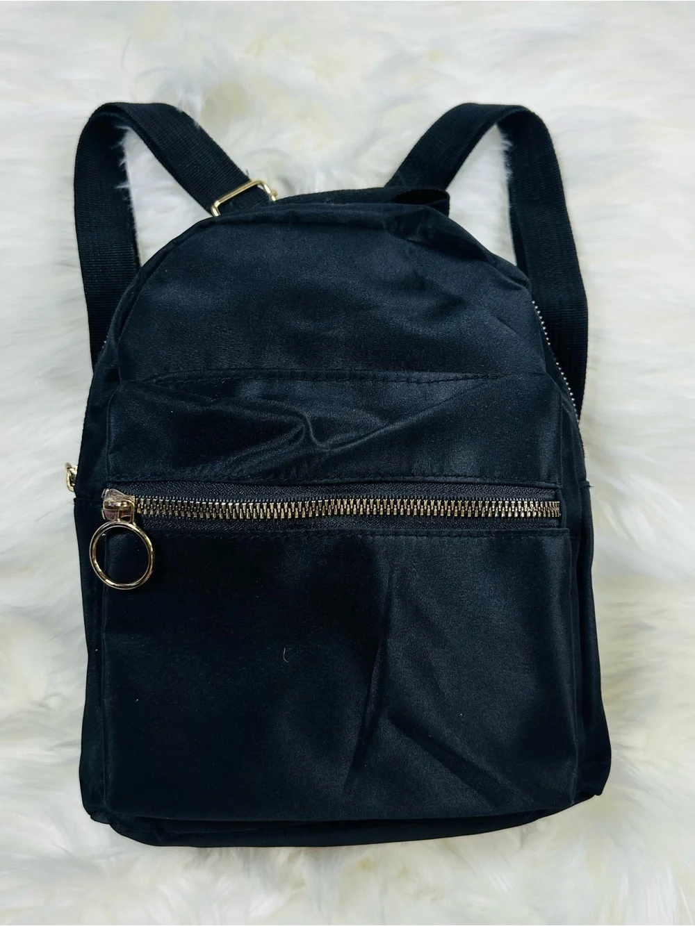 Black Kids Mini Backpack with Gold Zip Accent